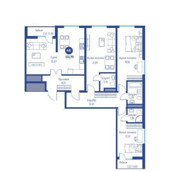 4-комн. квартира, 122 м² — фото 4