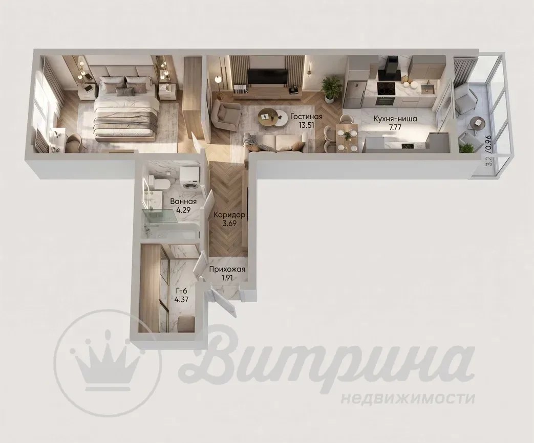 2-комн. квартира, 51 м² — фото 2