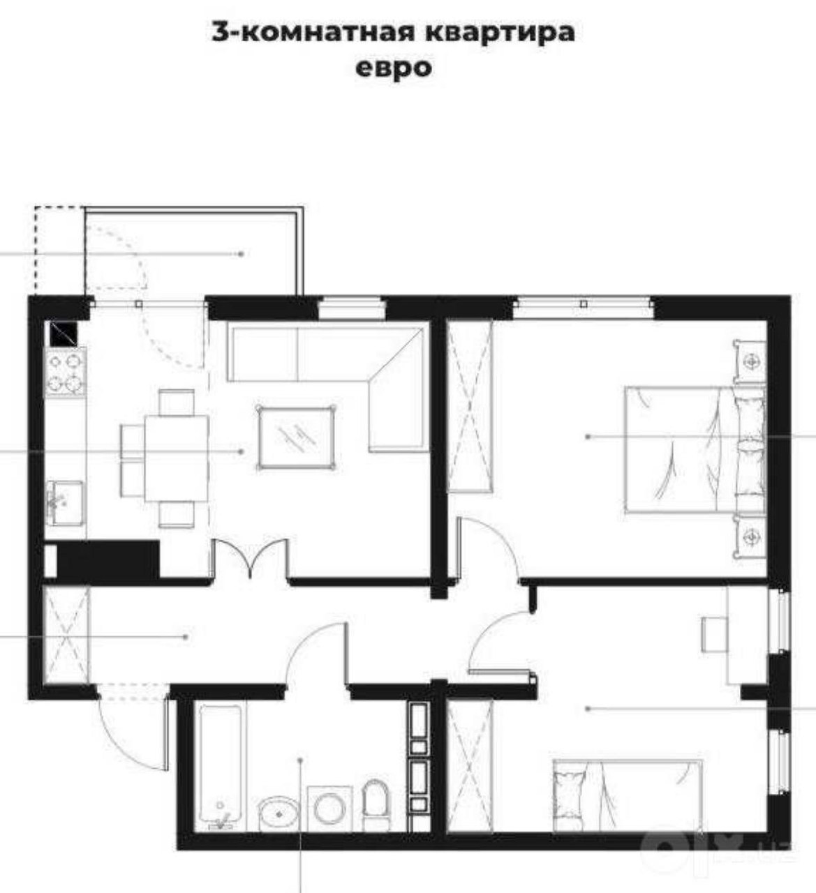 3-комн. квартира, 59,8 м² — фото 2