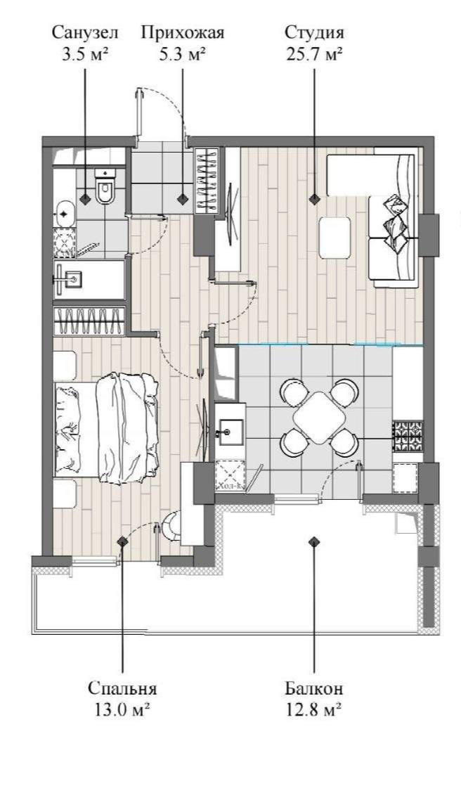 2-комн. квартира, 53 м² — фото 3
