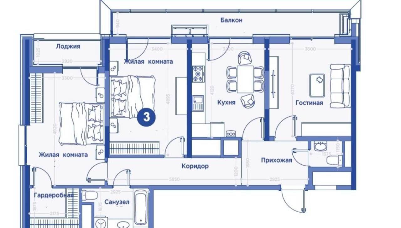 3-комн. квартира, 88 м² — фото 2