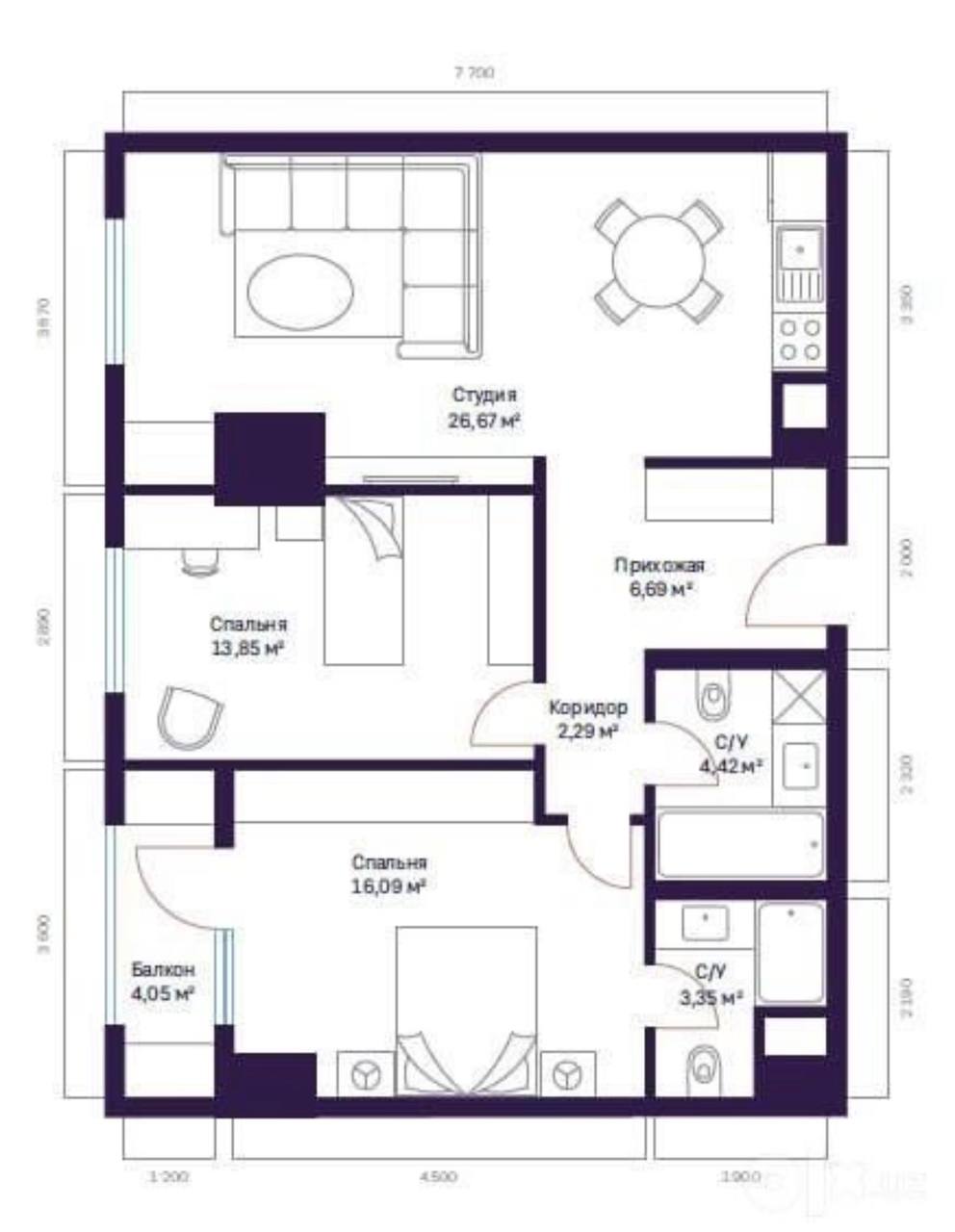 3-комн. квартира, 76 м² — фото 9