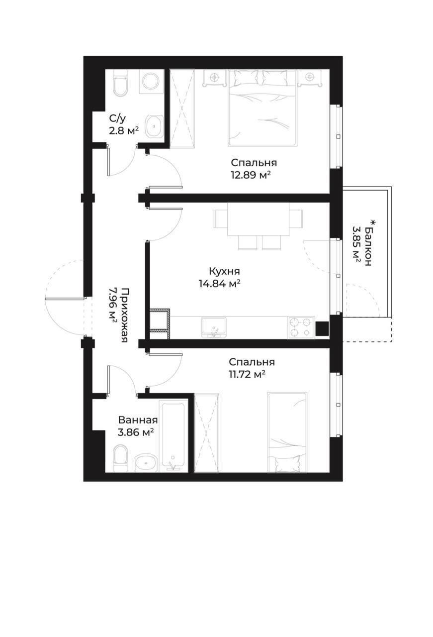 3-комн. квартира, 56 м² — фото 2